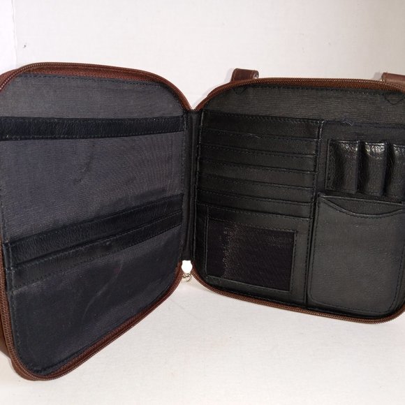 Vintage HOBO INTERNATIONAL Brown Leather Mini Crossbody Organizer Expandable - Picture 15 of 15